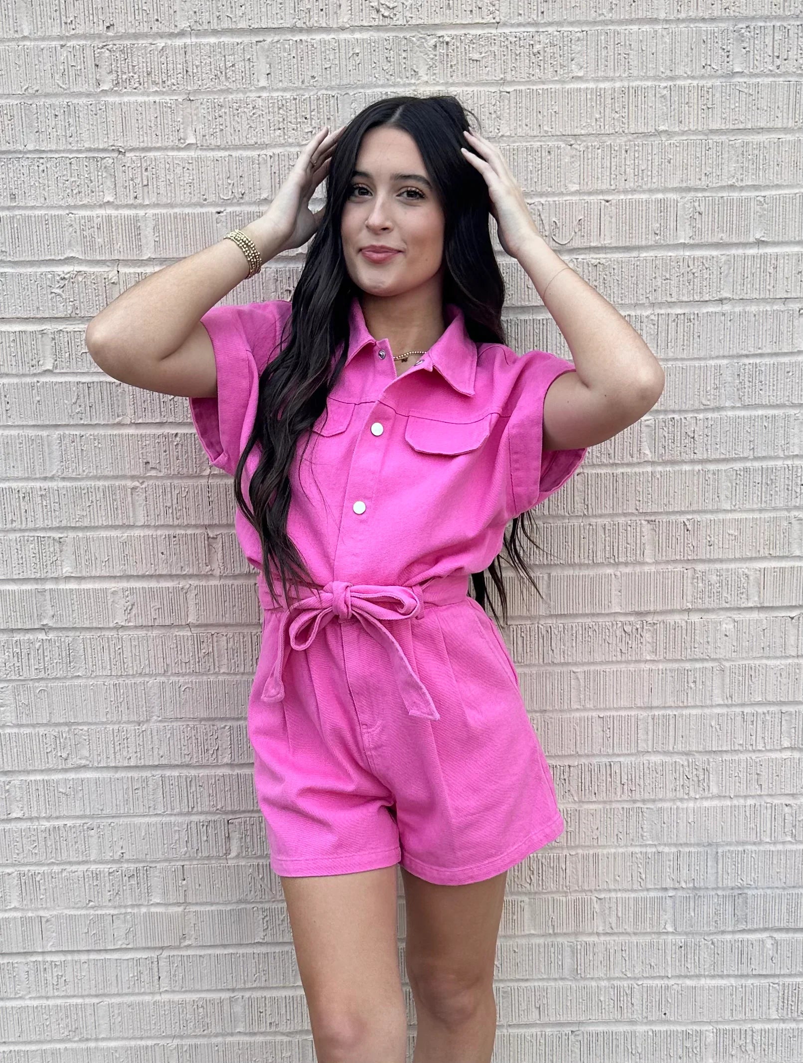 Pink Denim Romper