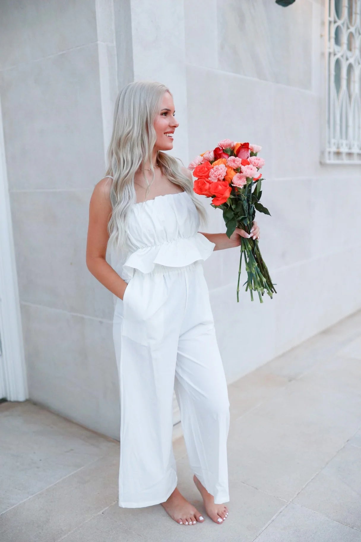 White Ruffle Jumpsuit
