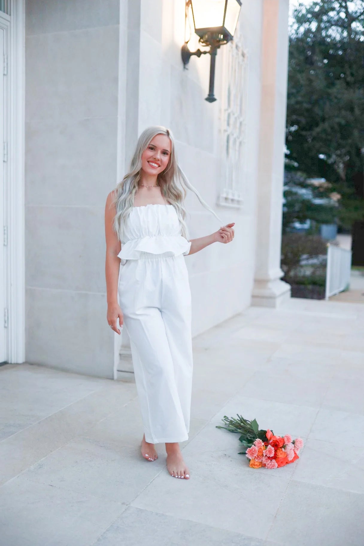 White Ruffle Jumpsuit