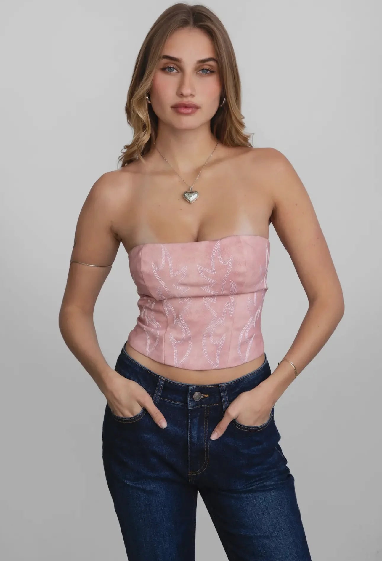 Pink/Blue Boot Stitch Corset Top