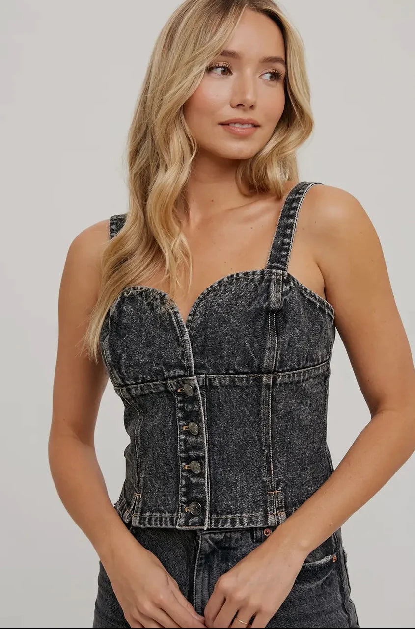 Black Denim Cropped Top