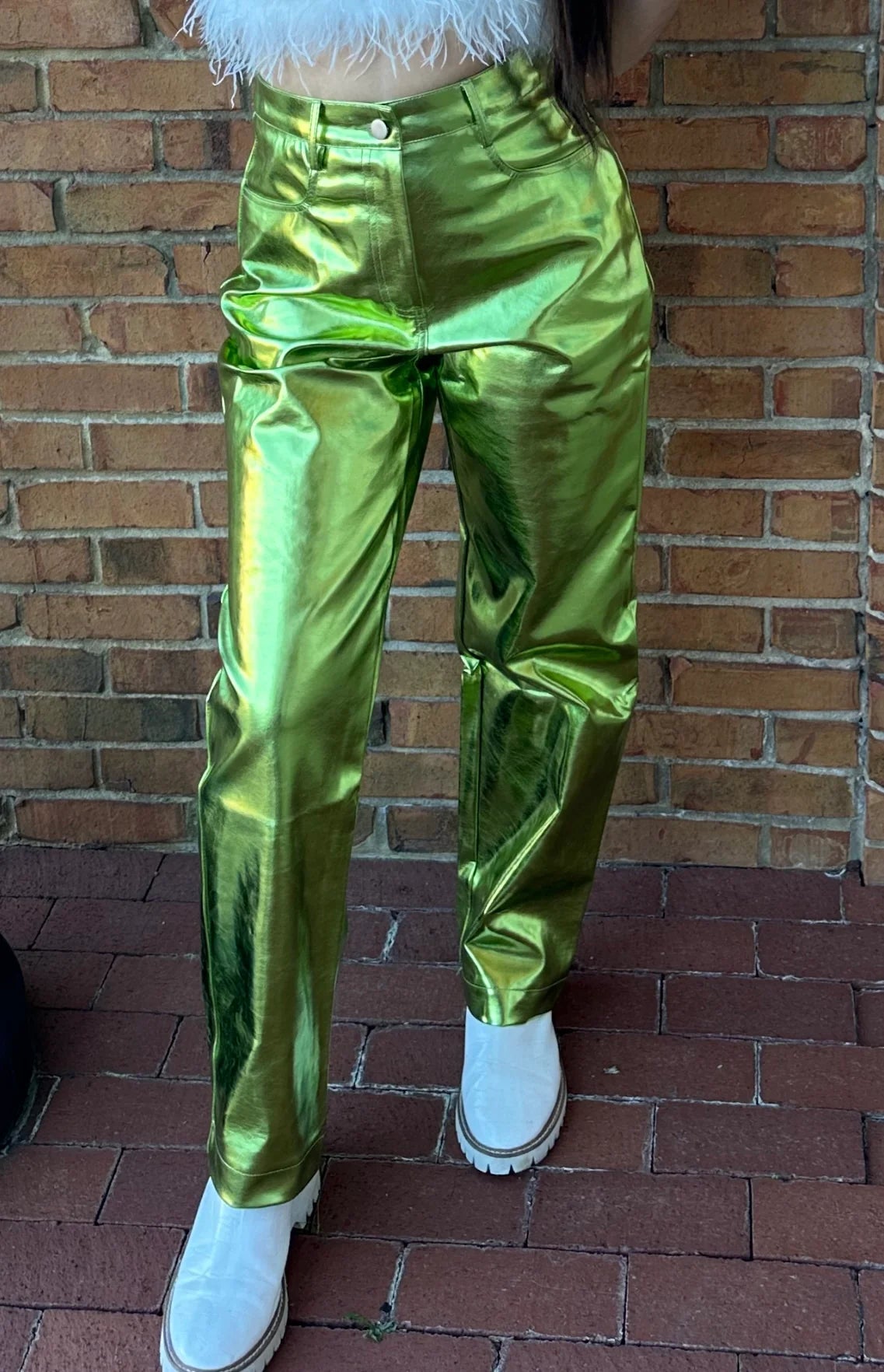 Lime Green Metallic Pants