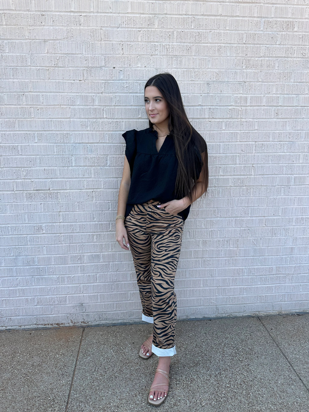 Ruffle Accent Flutter Sleeve Top